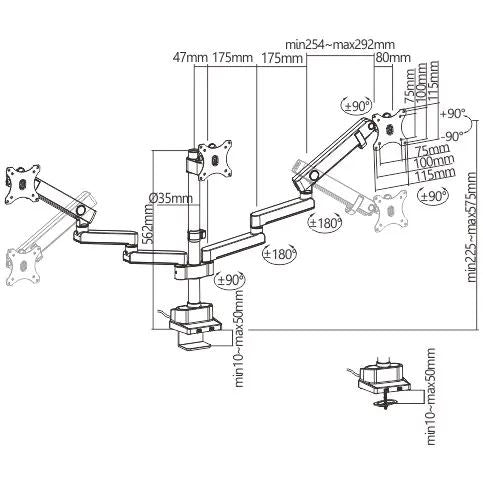 tripod-aluminum pole-mounted spring-assisted monitor arm with usb ports | ldt20-c036up - JS Bazar