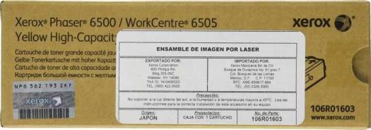 Genuine Xerox OEM : Phaser 6500, WorkCentre 6505 DMO (Not USA) : Toner, Yellow High Yield : 106R01603 Toners JS Bazar