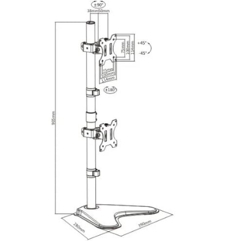 Dual Screens Economical Double Joint Articulating Steel Stand | 91-ldt12t02v - JS Bazar