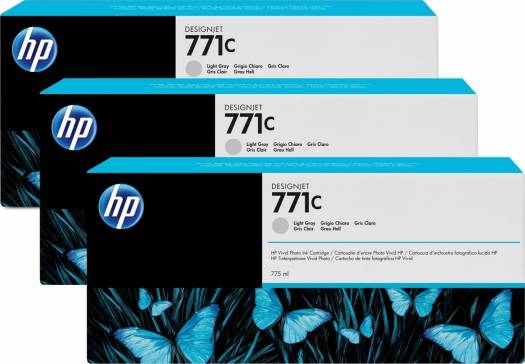 HP 771C 3-Pack 775-ml Light Gray DesignJet Ink Cartridges : B6Y38A Cartridges JS Bazar