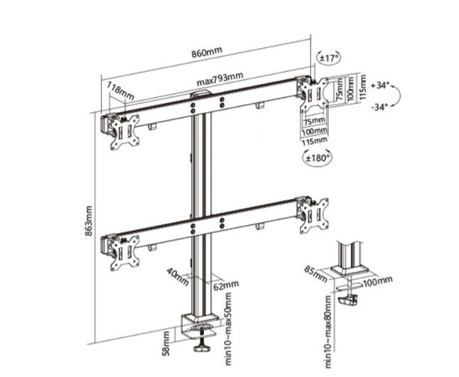 dual screens heavy-duty aluminum monitor arms | 91-ldt38c02 - JS Bazar