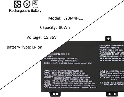 Generic Laptop Battery Compatible for 80Wh L20C4PC1 L20M4PC1 L20D4PC1 Laptop Battery
