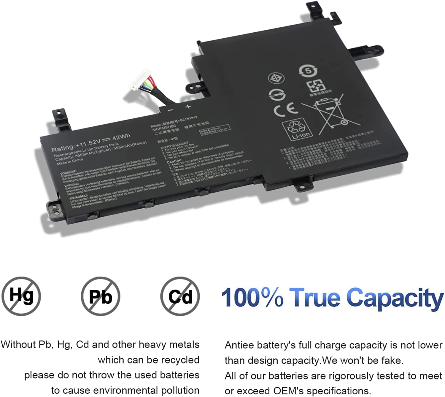 Original B31N1842 Asus Laptop Battery 42Wh Compatible with ASUS VIVOBOOK 15 M513 S513EA S513IA X513EA X513EP / VIVOBOOK S15 K531FA K531FL S530FA S531FA S531FL S5500FL V531FA Series 3ICP5/57/80 0B200-0344000 Laptop Batteries JS Bazar