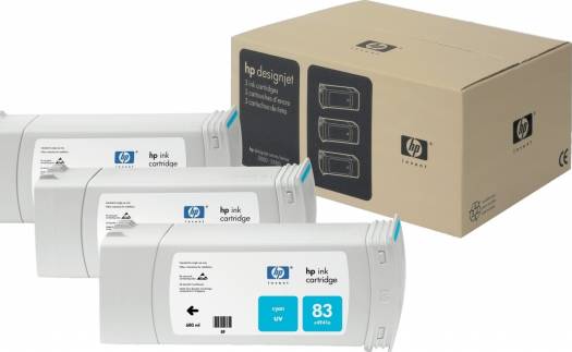 HP 83 CyanUV 3 Pack Ink Cartridge : C5073A Cartridges JS Bazar
