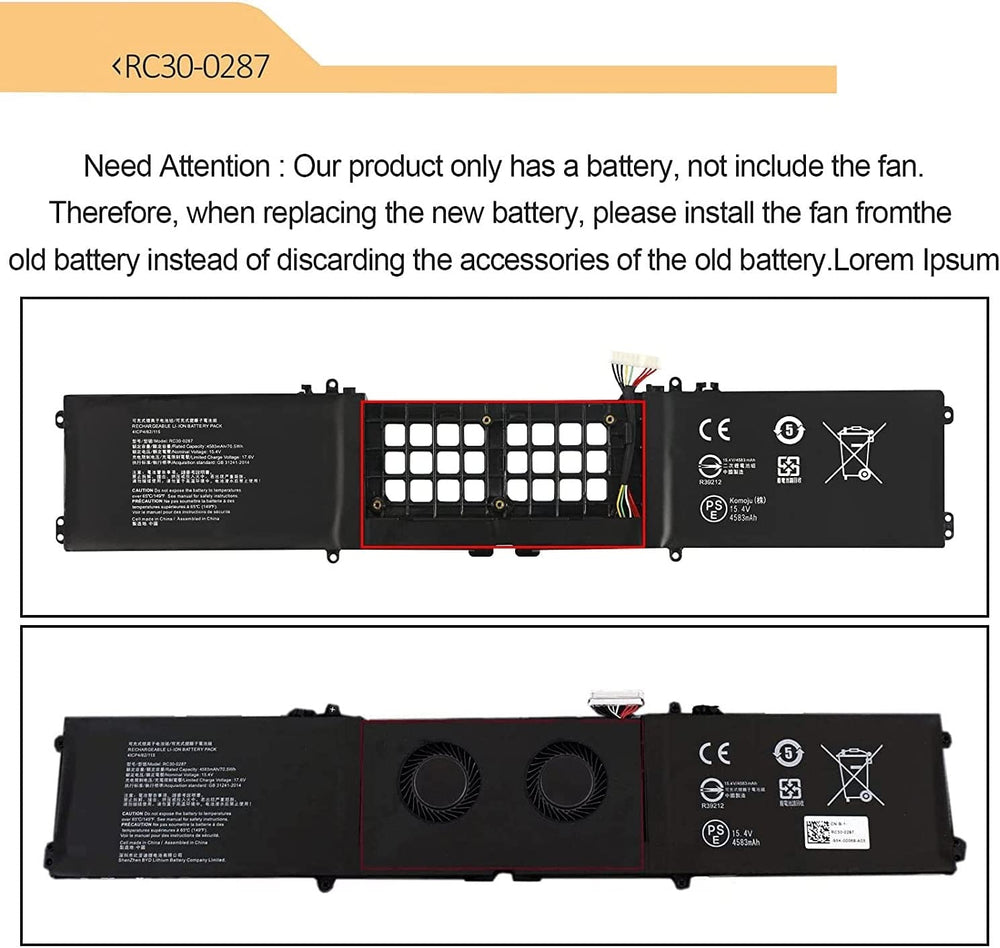 Generic laptop battery For RC30-0287 Razer Blade Pro 17 2019 2020 RZ09-0287 / 15.4V 4583mAh - JS Bazar