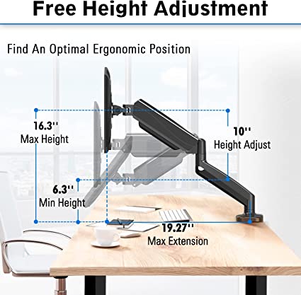 premium single monitor aluminum gas spring monitor arm | 91-ldt26c012 - JS Bazar