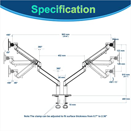 Dual Monitors ARMOR Gas Spring Monitor Arm | LDT51-C024 - JS Bazar