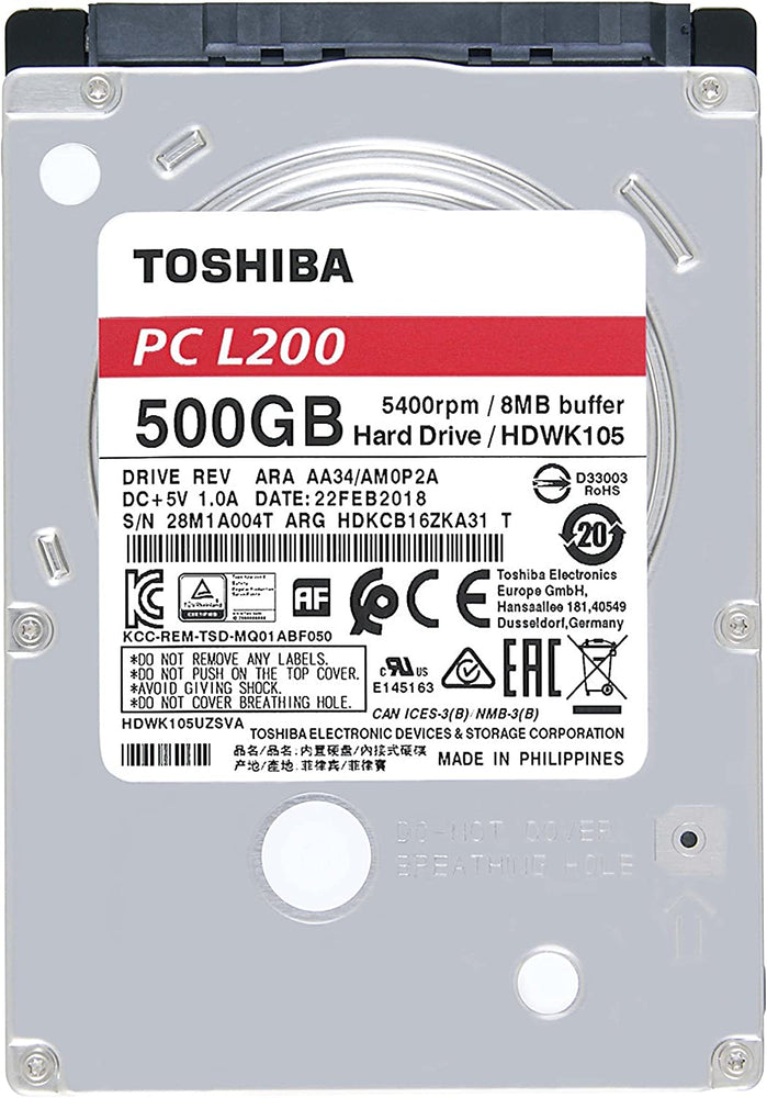 Toshiba 500GB L200 Slim Mobile 7 mm 2.5-Inch SATA Internal Hard Drive : HDWK105UZSVA - JS Bazar