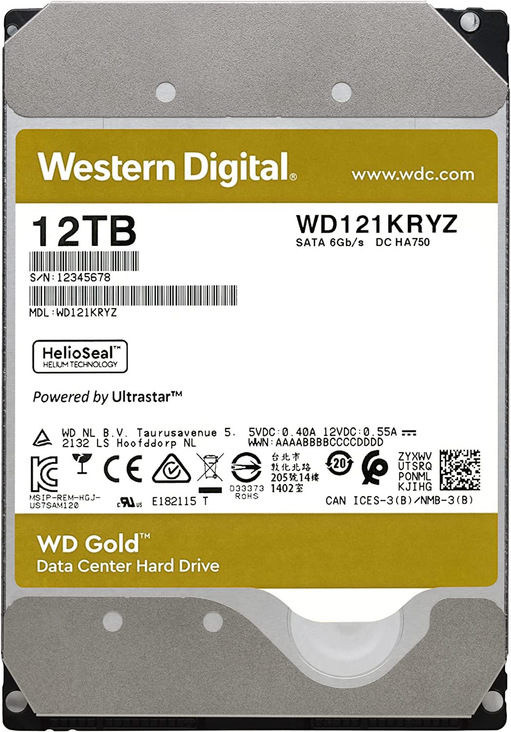 WD 12TB Gold Enterprise Class Hard Disk Drive - 7200 RPM Class SATA 6Gb/s 256MB Cache : WD121KRYZ Hard Drives JS Bazar