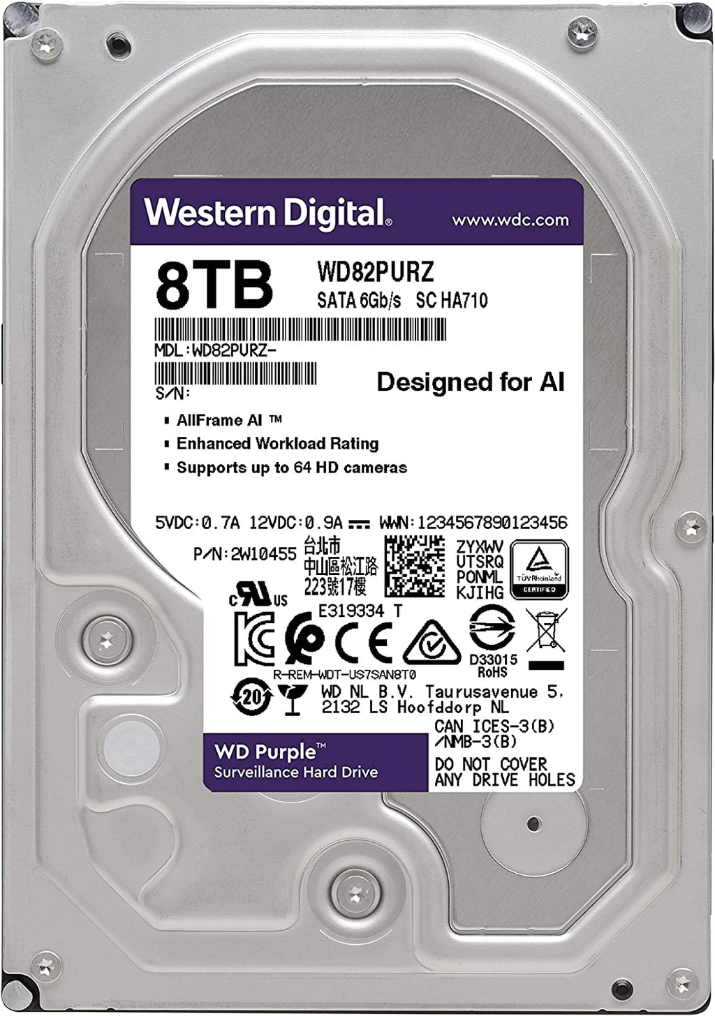 Western Digital Purple 8TB 3.5'' Surveillance Hard Drive 5640 Rpm, SATA 6.0 Gb/s : WD84PURZ Hard Drives JS Bazar
