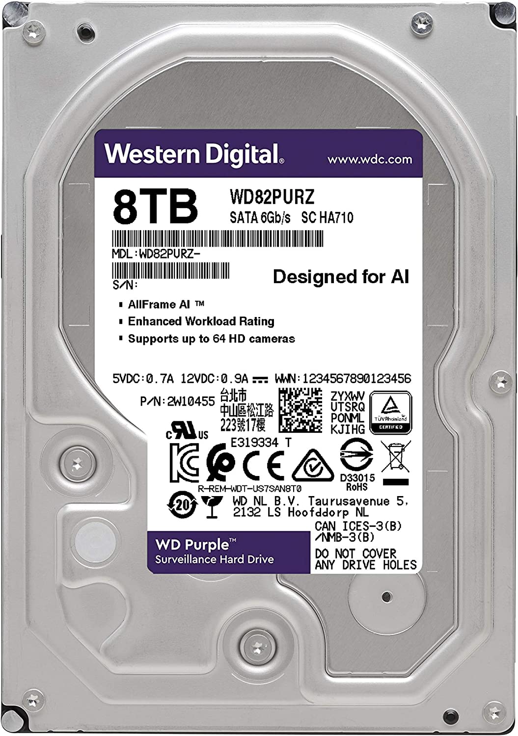 Western Digital Purple 8TB 3.5'' Surveillance Hard Drive 5640 Rpm, SATA 6.0 Gb/s : WD84PURZ Hard Drives JS Bazar