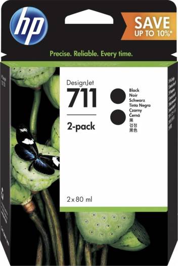 HP 711 2 Pack 80-ml Black DesignJet Ink Cartridges - Black : P2V31A Cartridges JS Bazar