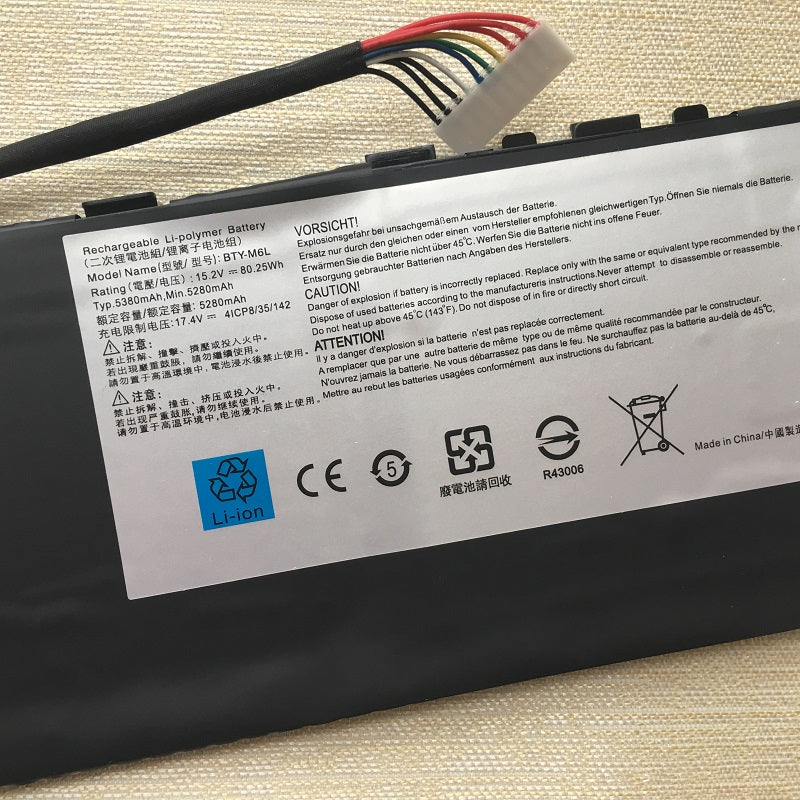 MSI 8RF GS65 PS42 8RB PS63 PS63 8RC MS-16Q3 15.2V 5380mAh 80.25Wh BTY-M6L Laptop Battery - JS Bazar