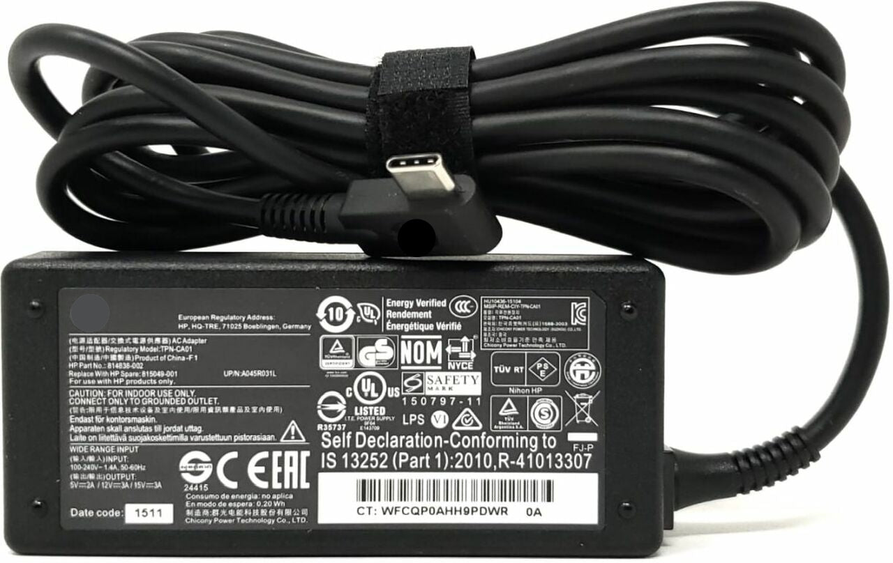 45W Type c travel HP Laptop charger for HP spectre 13 Elite x2 1012 TYPE C USB C Laptop Charger JS Bazar
