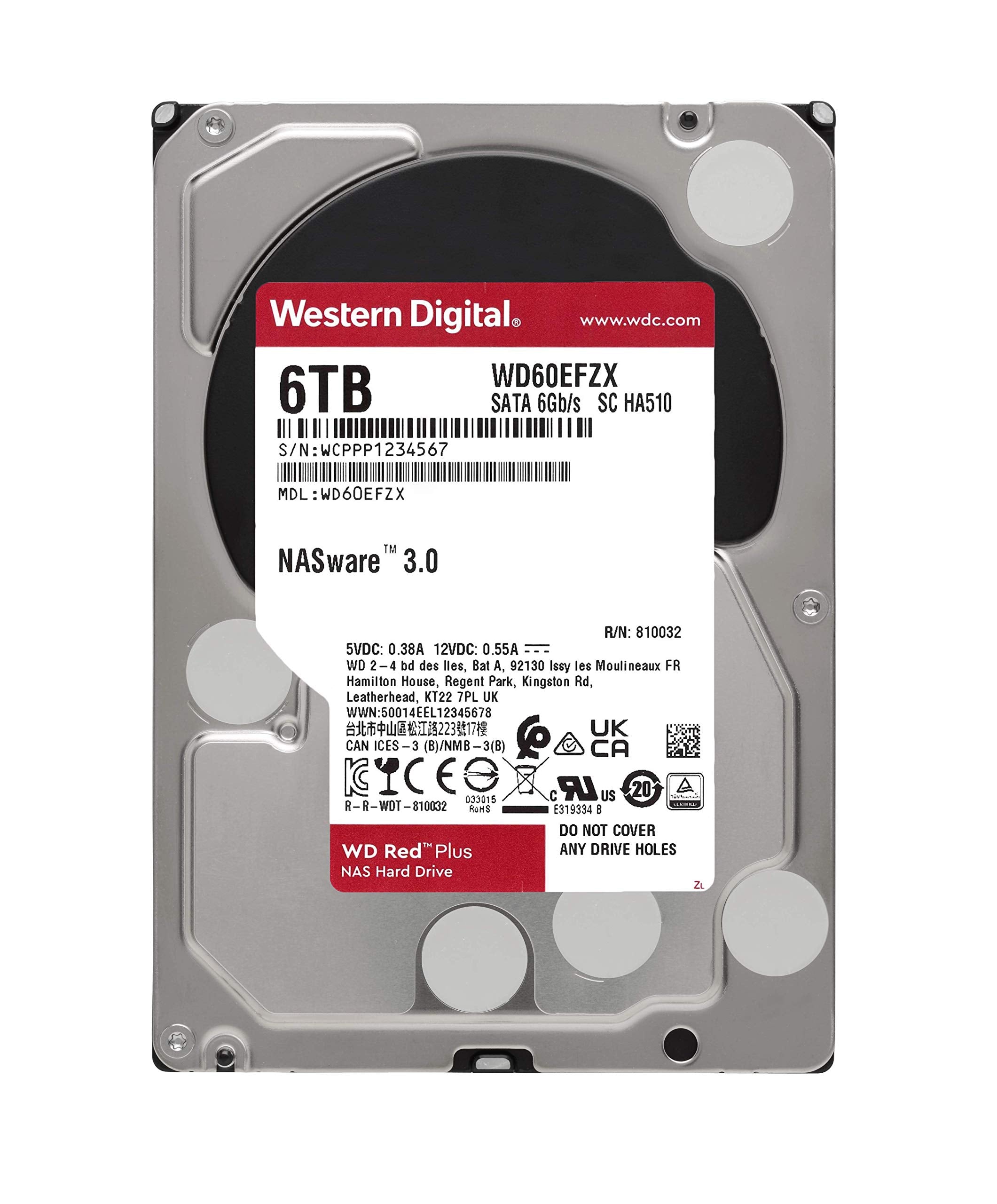 Western Digital 6TB WD Red Plus NAS Internal Hard Drive HDD, 5700 RPM, SATA 6 Gb/s, CMR, 128 MB Cache, 3.5" | WD60EFZX Hard Drive Western Digital