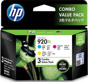 HP 920XL 3-Pack High Yield Cyan/Magenta/Yellow Original Ink Cartridges : E5Y50AA XL Cartridges JS Bazar