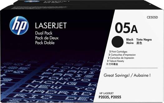 HP 05A Laser Jet Black Family Print Cartridges - Black (CE505D) Toners JS Bazar