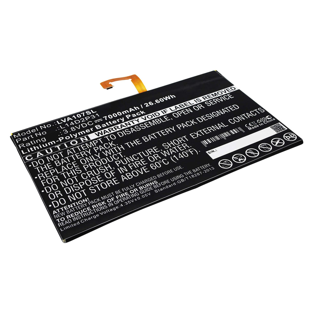 3.8V 7000mAh 26.6Wh L14D2P31 Lenovo Tab 2 A7600-F A10-70F Tab2 A10-70 A10-70L Tablet Replacement Laptop Battery - JS Bazar